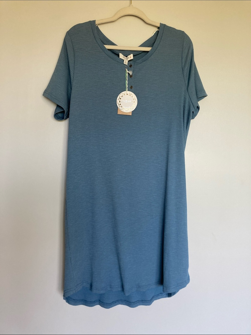 Umgee T-Shirt Dress Women’s 1XL Blue 100% Cotton NWT Ribbed Midi Summer USA